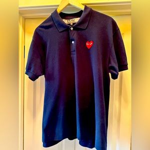 COMME DES GARCONS PLAY LITTLE Red HEART POLO Navy size XL